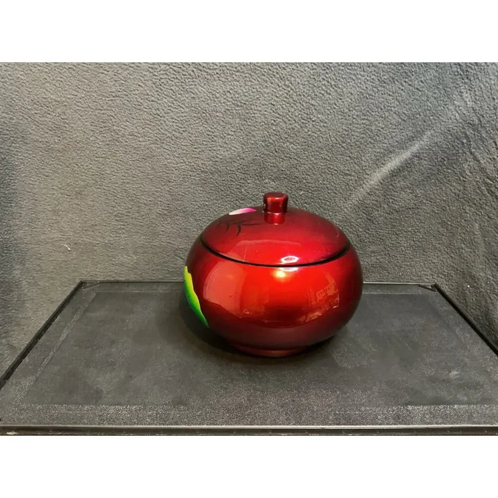 Vietnamese Lacquerware Lidded Bowl With Beautiful Lotus Flower